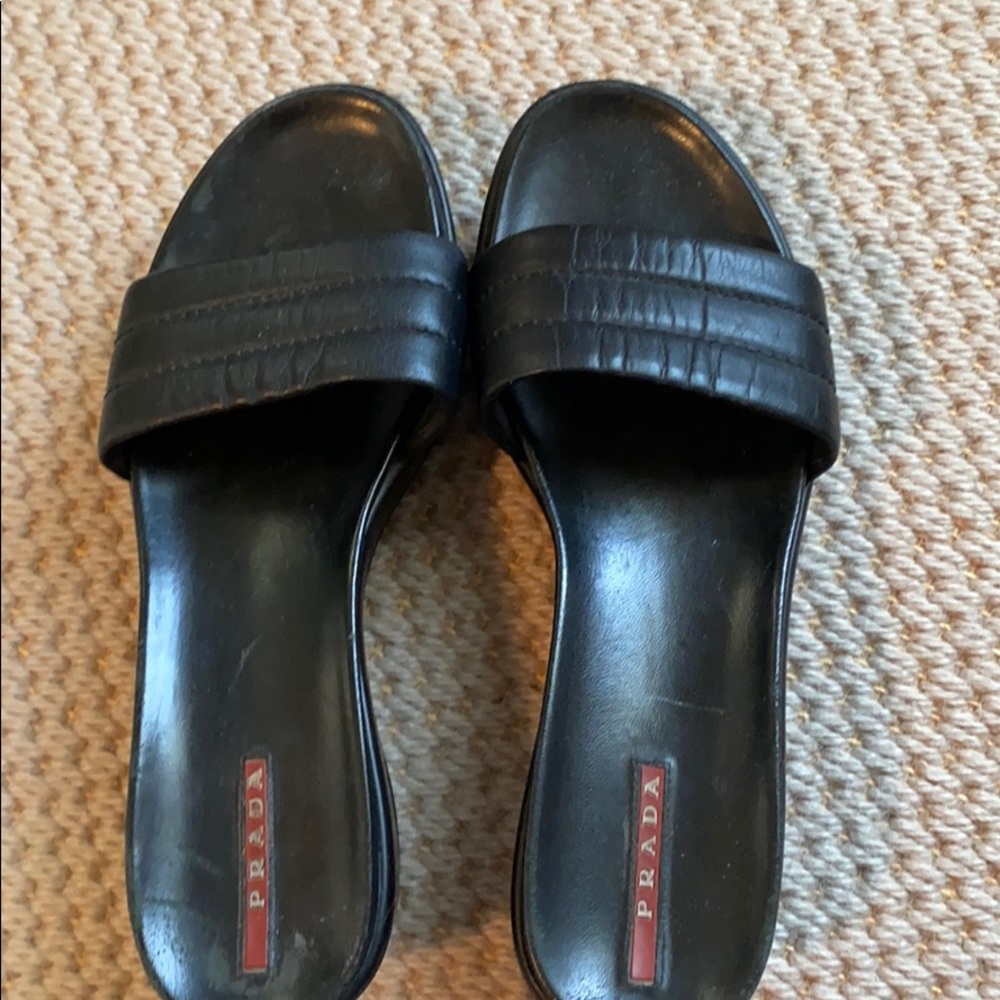 Prada black wedge slides